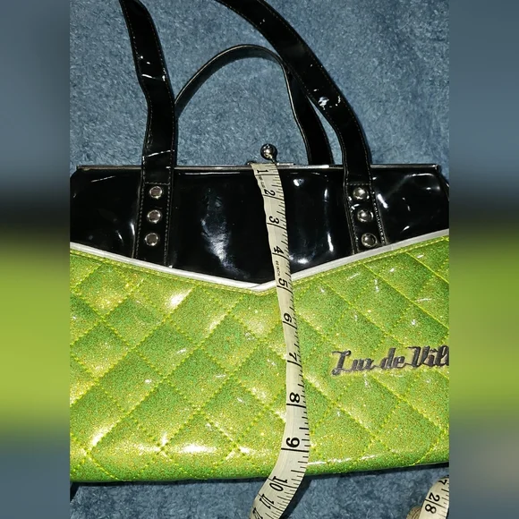 Lux de Ville Lime Green Sparkle Femma Fatale Kiss Lock Purse - Picture 14 of 14